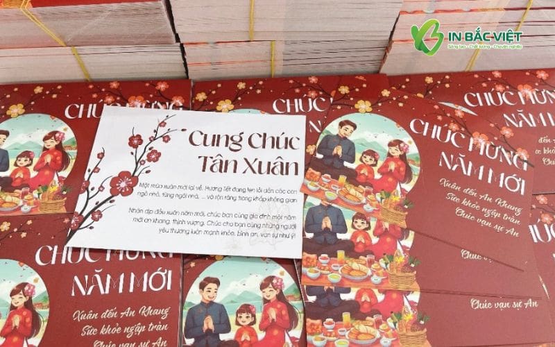 Thiệp chúc Tết in sẵn số lượng lớn và hỗ trợ báo giá nhanh tại In Bắc Việt