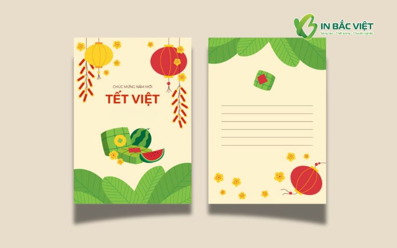 Mẫu thiệp Tết một tờ in hai mặt với họa tiết truyền thống Việt