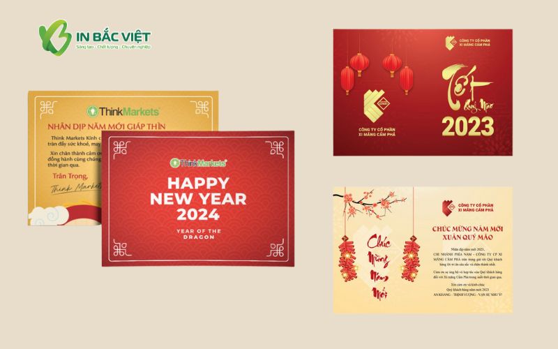 Các mẫu thiệp chúc Tết doanh nghiệp nhiều phong cách thiết kế