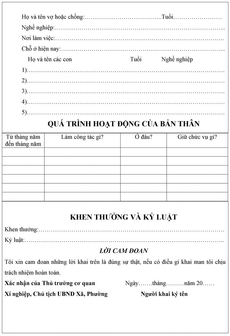 cách viết quá trình bản thân trong sơ yếu lý lịch