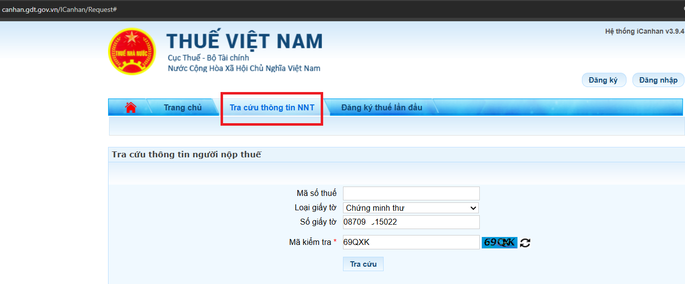Bước 2: Tại trang chủ Thuế Việt Nam, tiến hành chọn “Tra cứu thông tin NNT" để Tra cứu Mã số thuế Cá nhân