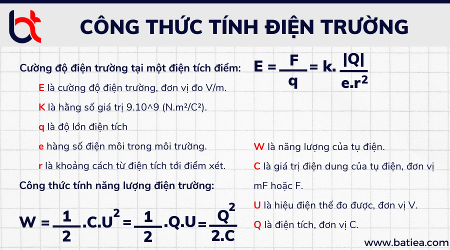 Công thức tính của năng lượng điện trường như thế nào?