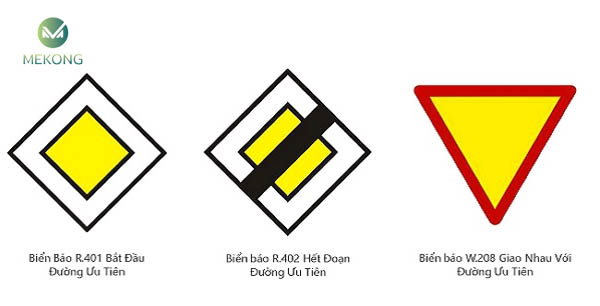 Biển báo bắt đầu, hết và giao nhau với đường ưu tiên