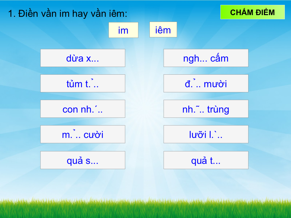 📖 Điền vần lớp 1 vần im hay iêm - Học Vần lớp 1