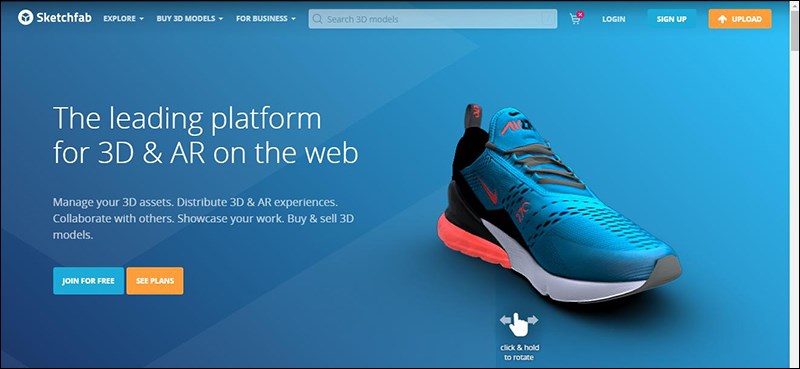 sketchfab: Website thiết kế, vẽ 3D online miễn phí