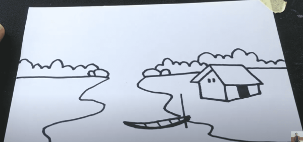 Vẽ đá và lùm cây