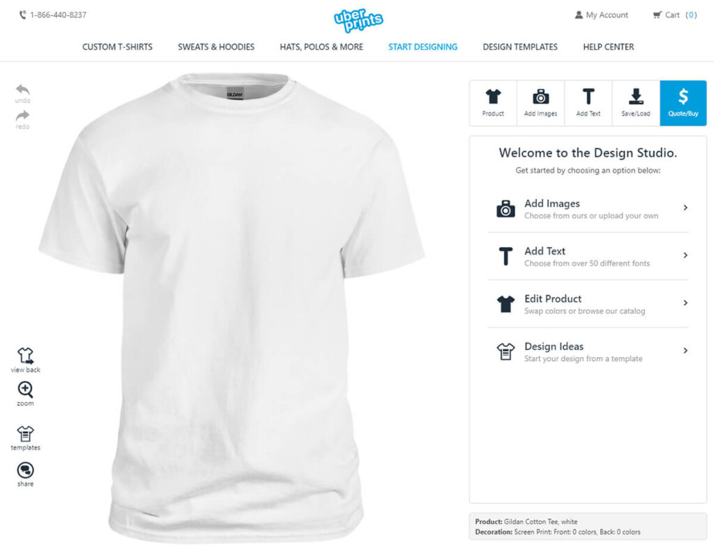 Giao diện phần mềm thiết kế áo lớp online uberprints