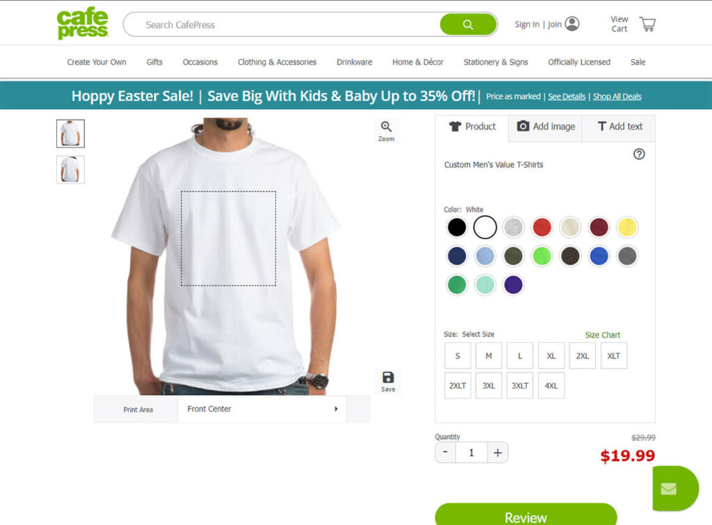 Giao diện gọn gàng, tối giản của trang web thiết kế áo lớp Cafepress