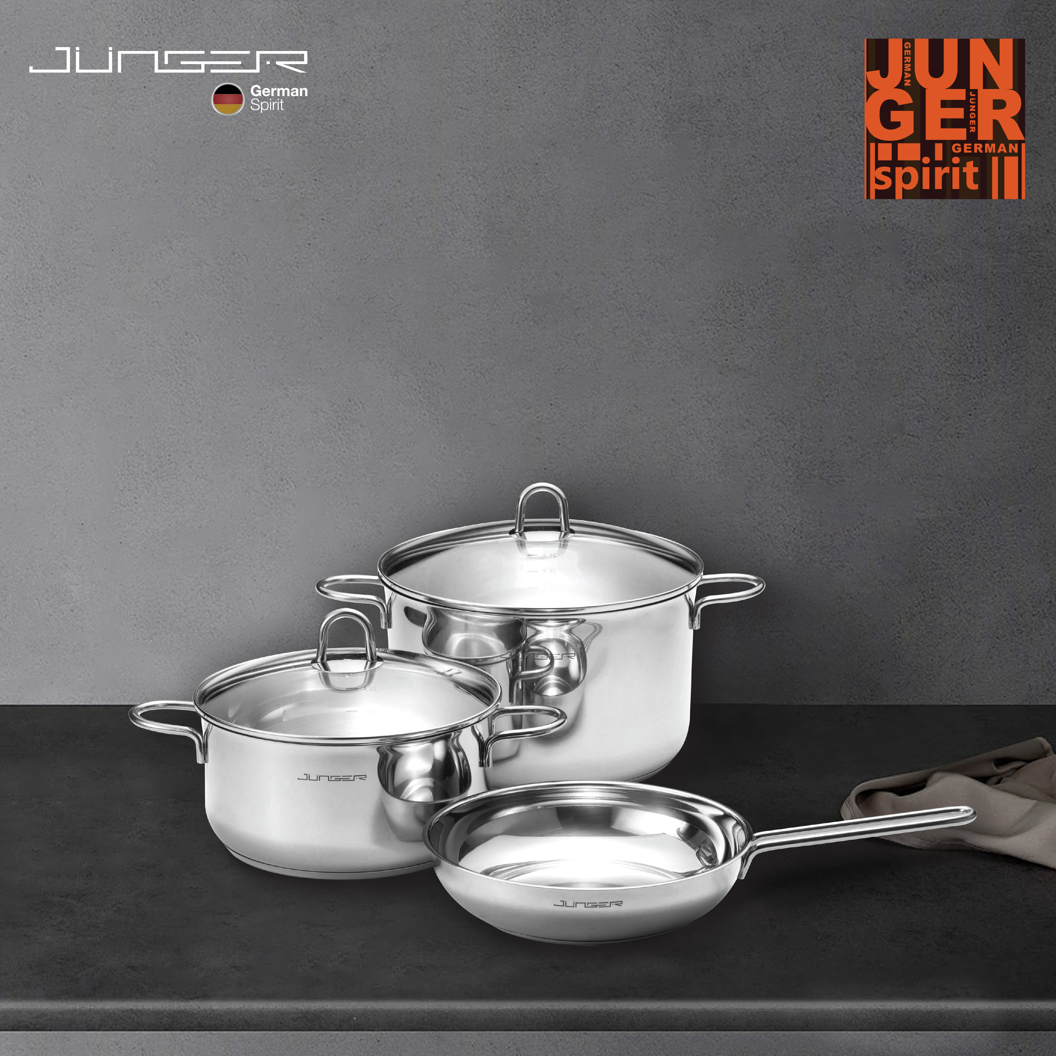 Bộ nồi Inox 5 chi tiết Junger CWJ-050 sở hữu thiết kế hiện đại, làm từ chất liệu cao cấp Inox 304 sáng bóng
