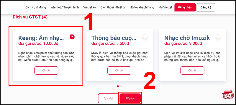 Chọn Gói dịch vụ GTGT kèm theo SIM
