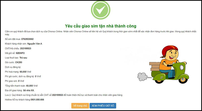 Điền các thông tin đăng ký thuê bao rồi nhấn TIẾP THEO