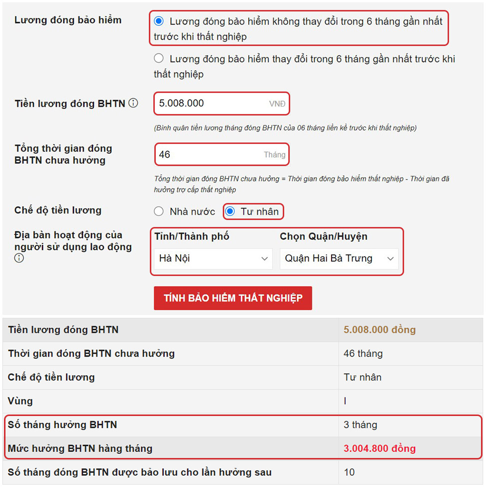 Các bước tính mức hưởng BHTN trên web LuatVietNam