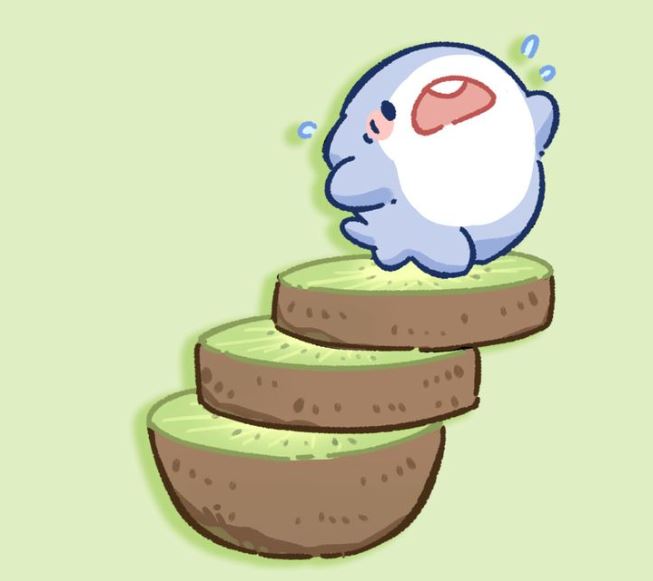 Ảnh cá mập cute đang nghịch ngợm trên những lát kiwi xanh mát