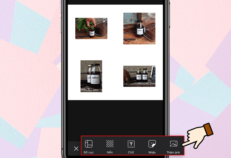Bước 3: Chọn các ảnh bạn muốn ghép lại được lấy trong Thư viện ảnh trên điện thoại > Chọn Kế tiếp