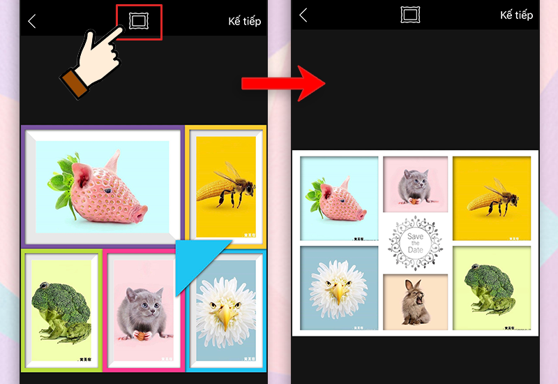 Bước 4: Chọn các ảnh bạn muốn ghép lại được lấy trong Thư viện ảnh trên điện thoại > Chọn Kế tiếp