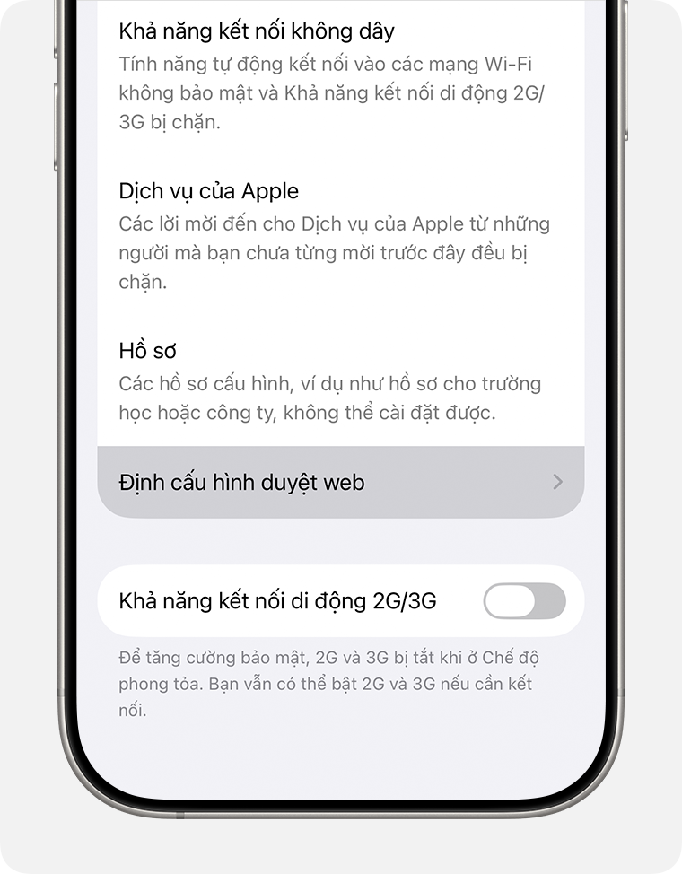Để loại trừ một ứng dụng hoặc sửa các trang web bị loại trừ, hãy chạm vào Định cấu hình duyệt web.
