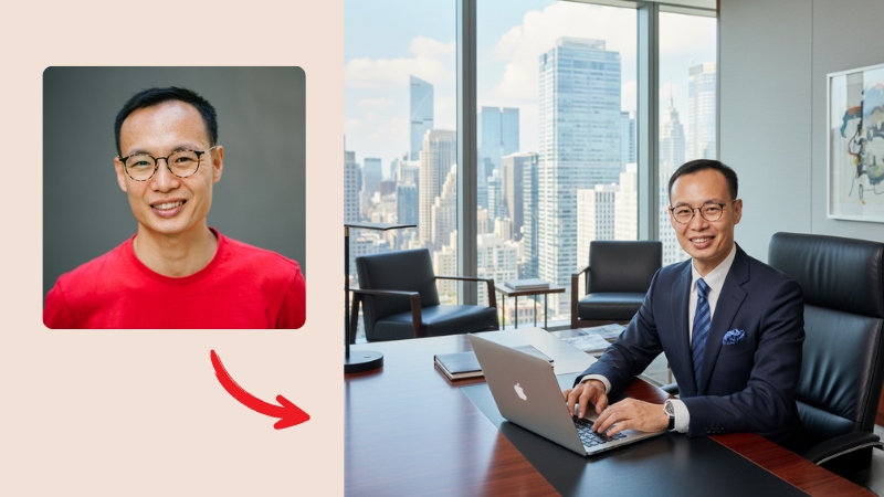 Prompt tạo ảnh doanh nhân nam bên bàn làm việc