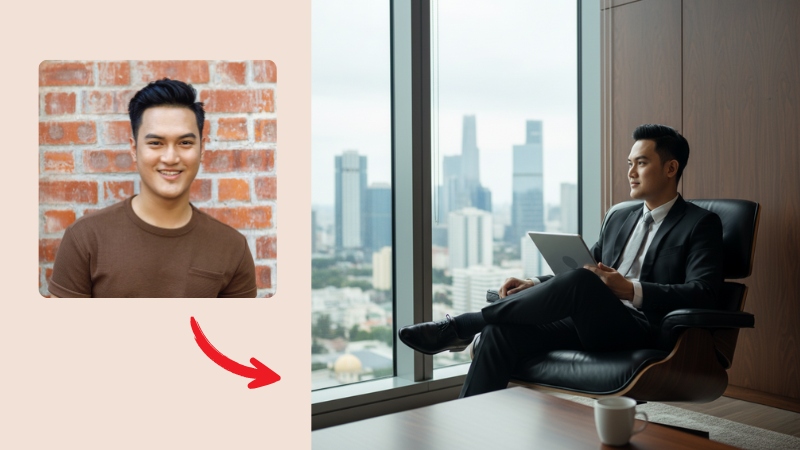 Prompt tạo ảnh doanh nhân nam tạo dáng ngồi