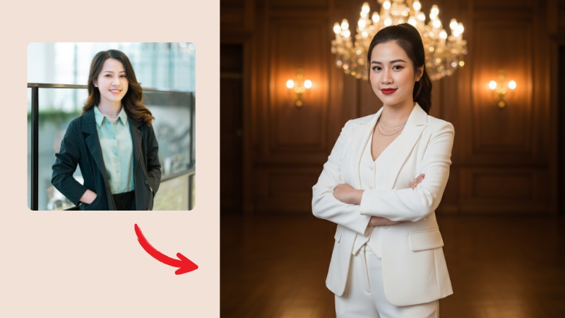 Prompt tạo ảnh nữ doanh nhân tạo dáng đứng