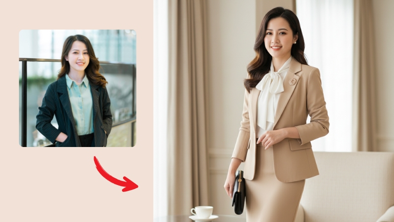 Prompt tạo ảnh doanh nhân nữ trong trang phục thanh lịch