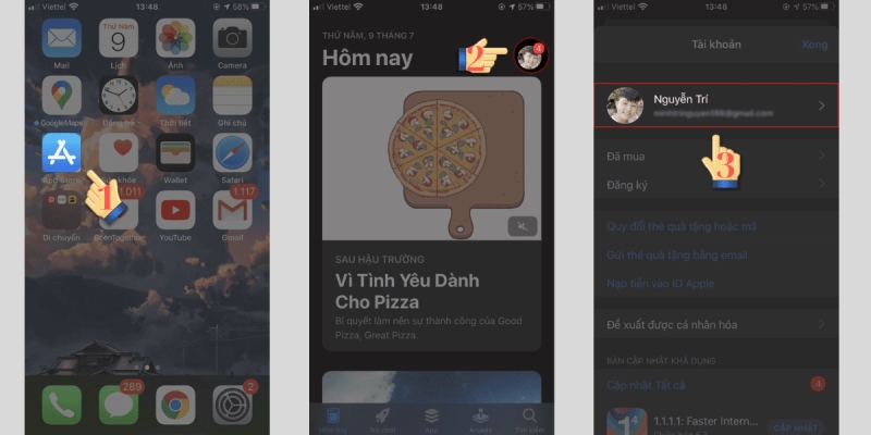 Mở App Store và truy cập tài khoản Apple ID cá nhân