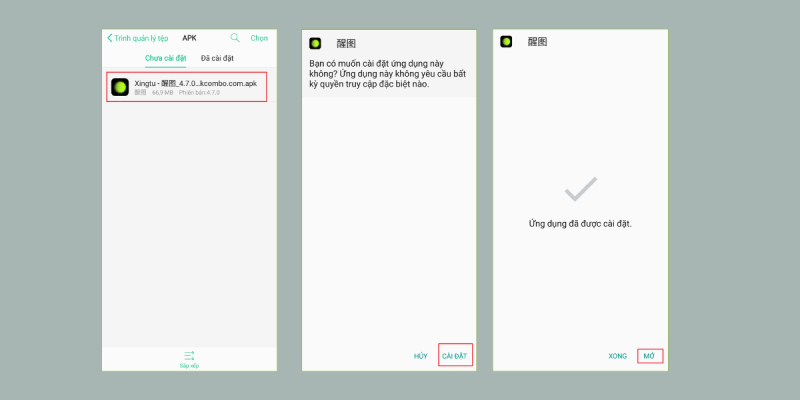 Cài đặt app Xingtu bằng file APK trên điện thoại Android