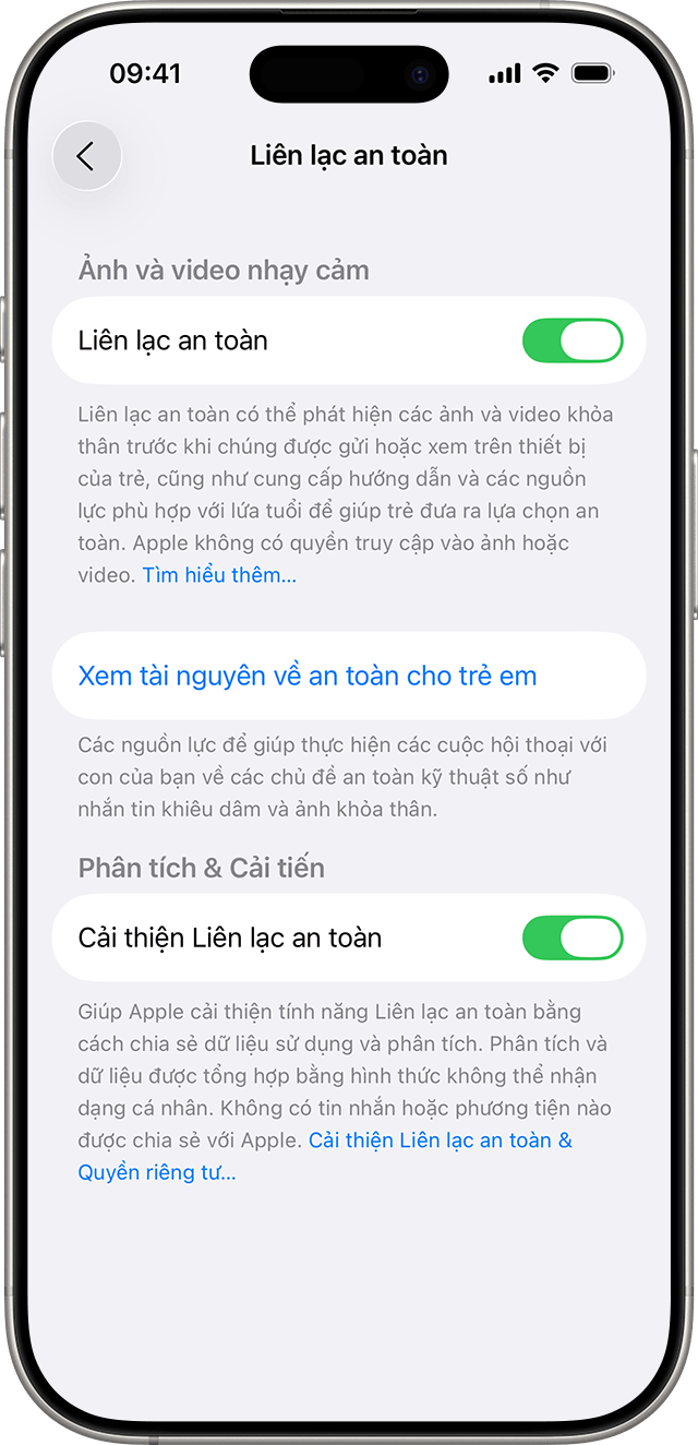 Trong cài đặt iPhone, bật tính năng Liên lạc an toàn.