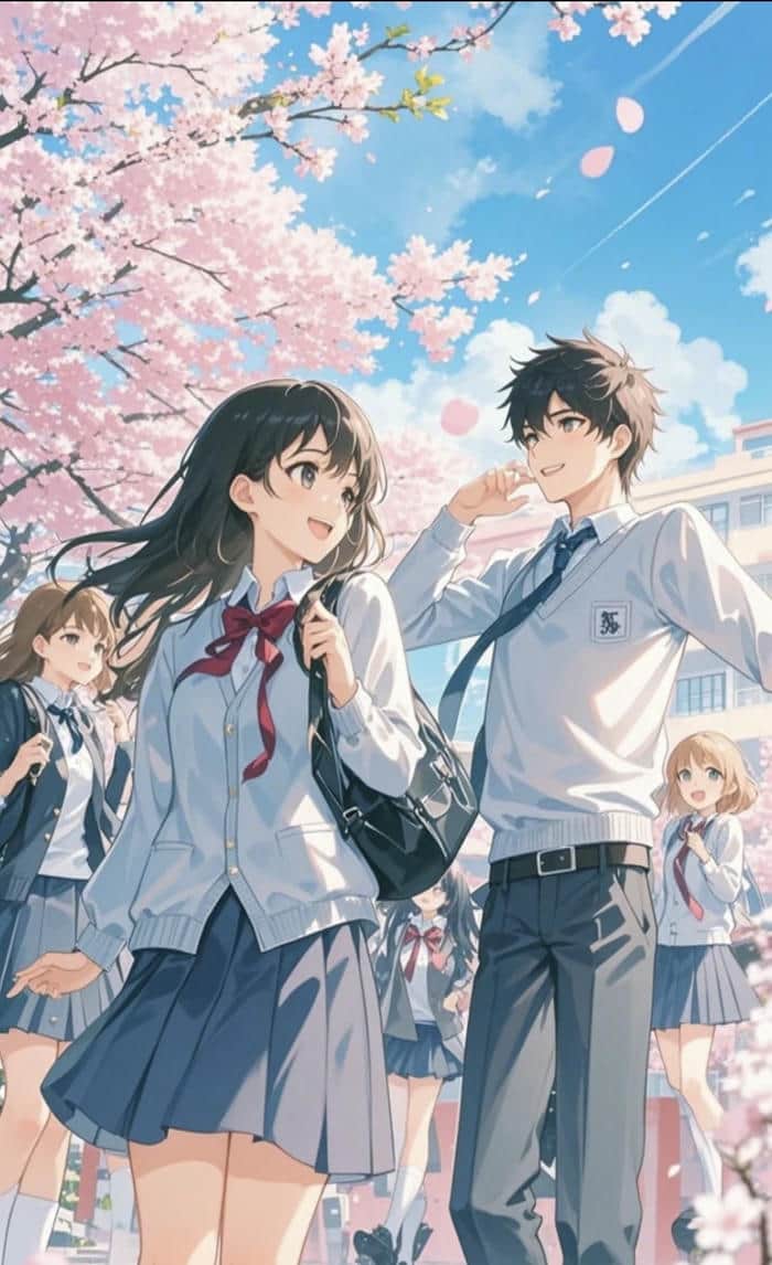 portrait anime học sinh trường lớp