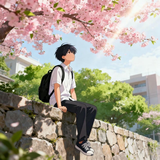 khung cảnh anime trường học buổi sáng