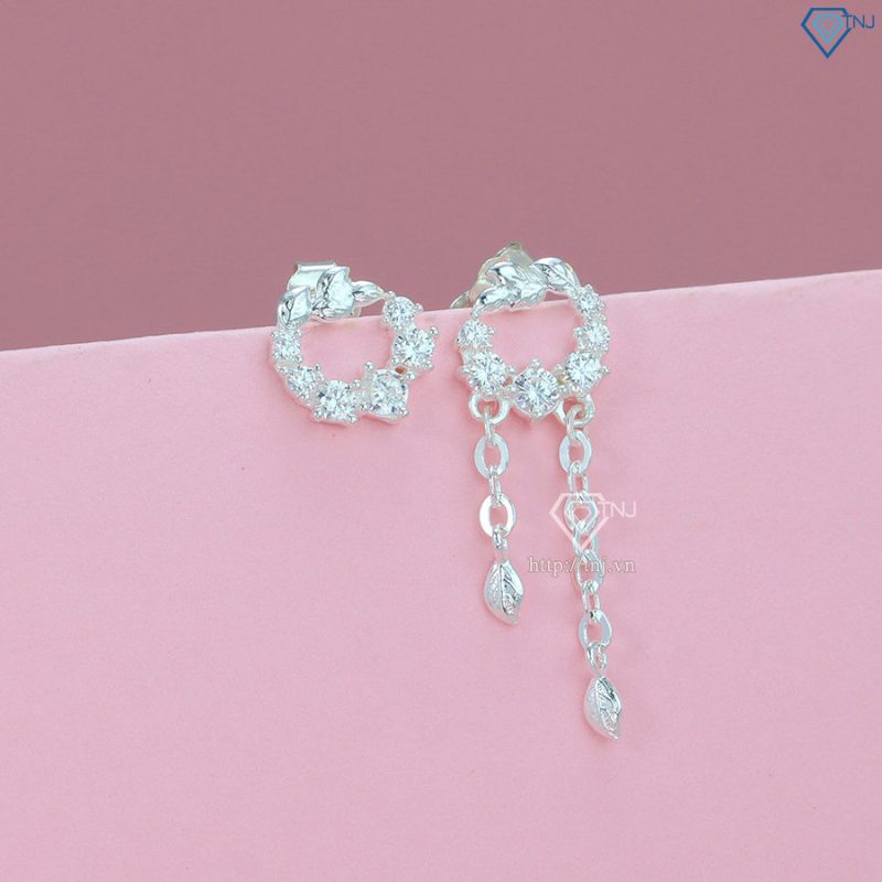 Bông tai bạc nữ cá tính đính đá đẹp BTN0159