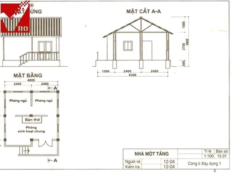 Bản vẽ nhà 1 tầng
