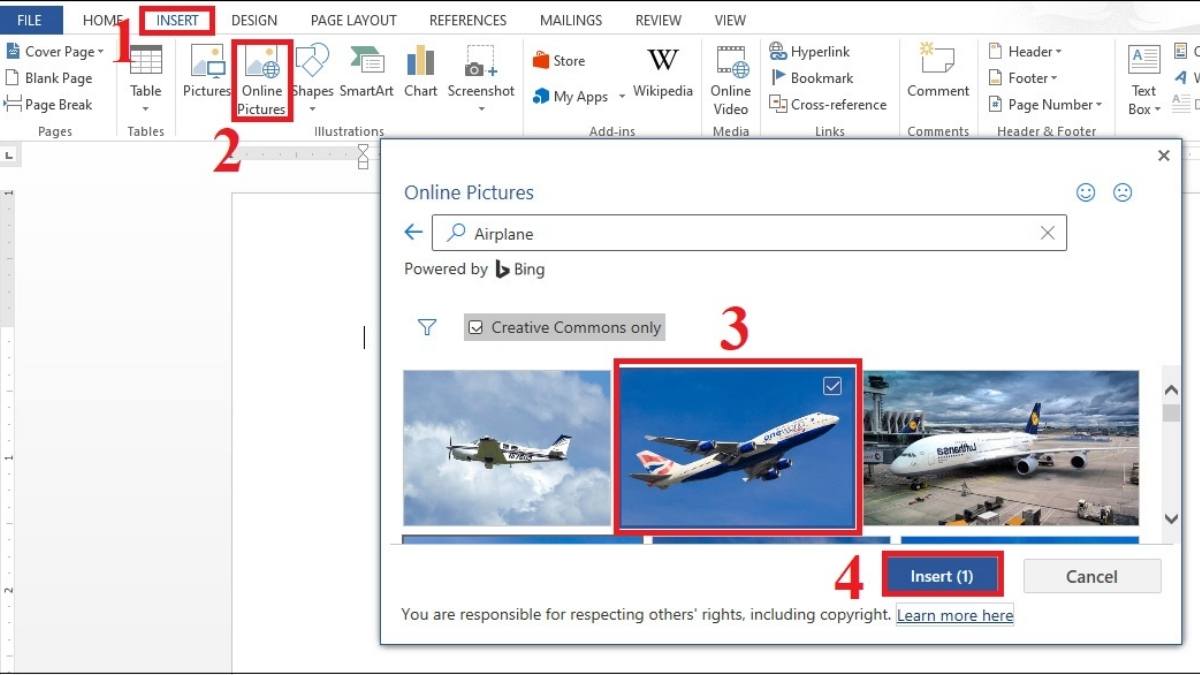 Cách chèn hình vào Word từ nguồn online trên máy tính