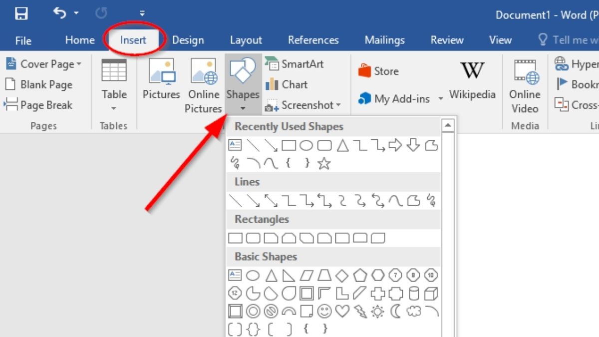 Bước 1: Cách chèn hình vào Shape trong Word