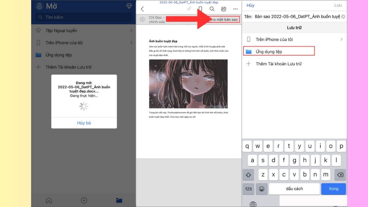 Bước 1 : Cách chèn hình ảnh vào Word trên điện thoại