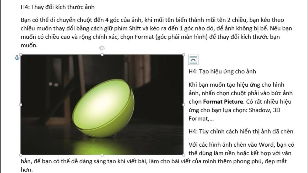 Cách chèn hình vào Word với việc áp dụng tạo hiệu ứng vào ảnh đã chèn
