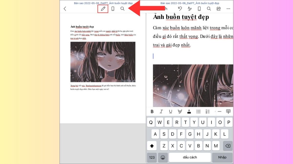Bước 1 : Cách chèn hình ảnh vào Word trên điện thoại đơn giản