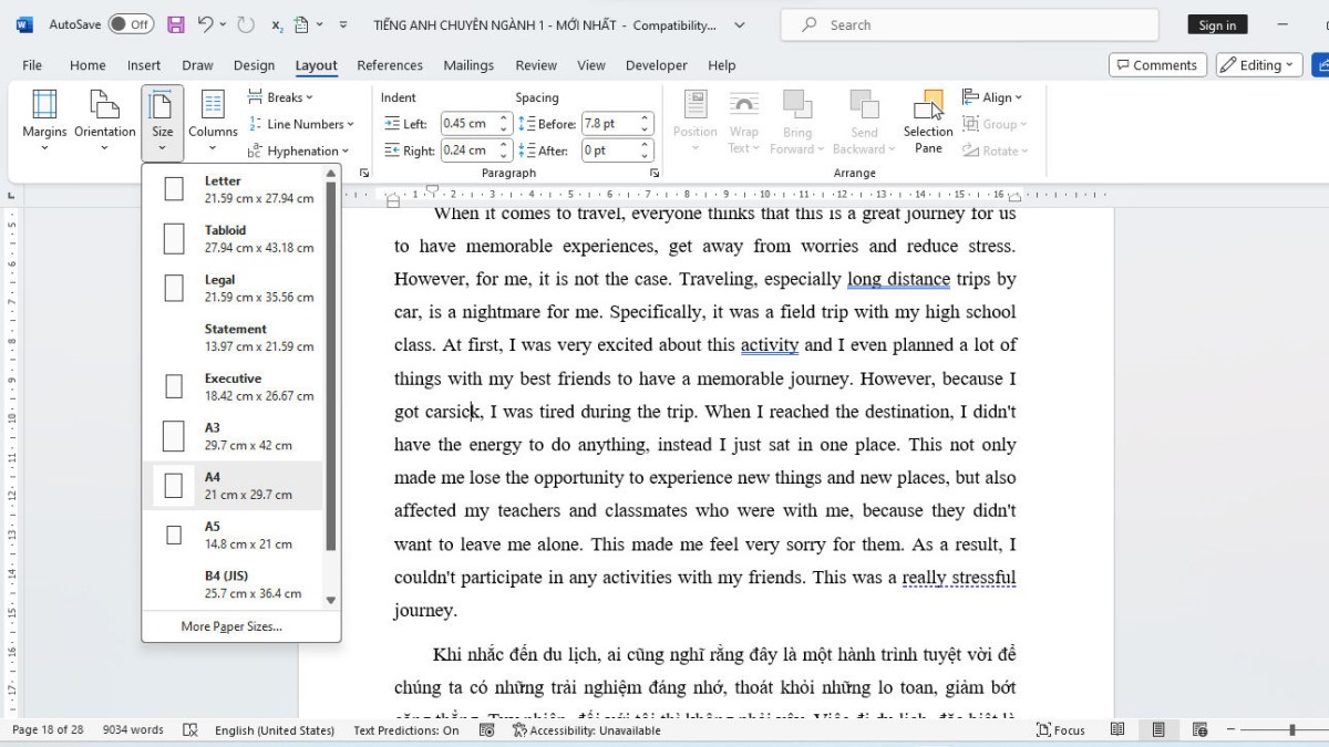 Cách định dạng văn bản trong Word căn lề và kích thước đoạn văn bước 1