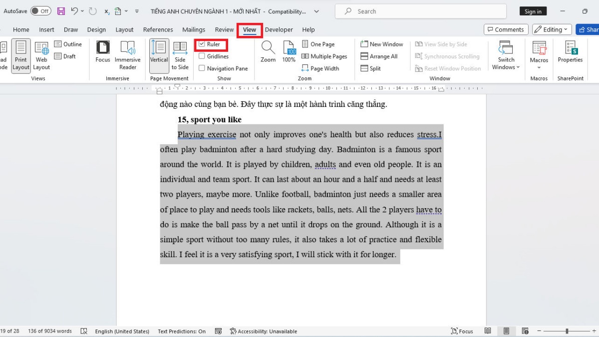 Cách định dạng văn bản trong Word Cách định dạng văn bản trong Word bằng thước ngang bước 1