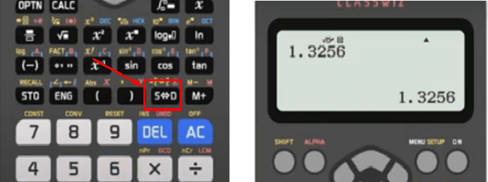 Máy tính Casio 580 hiển thị phân thức tương ứng