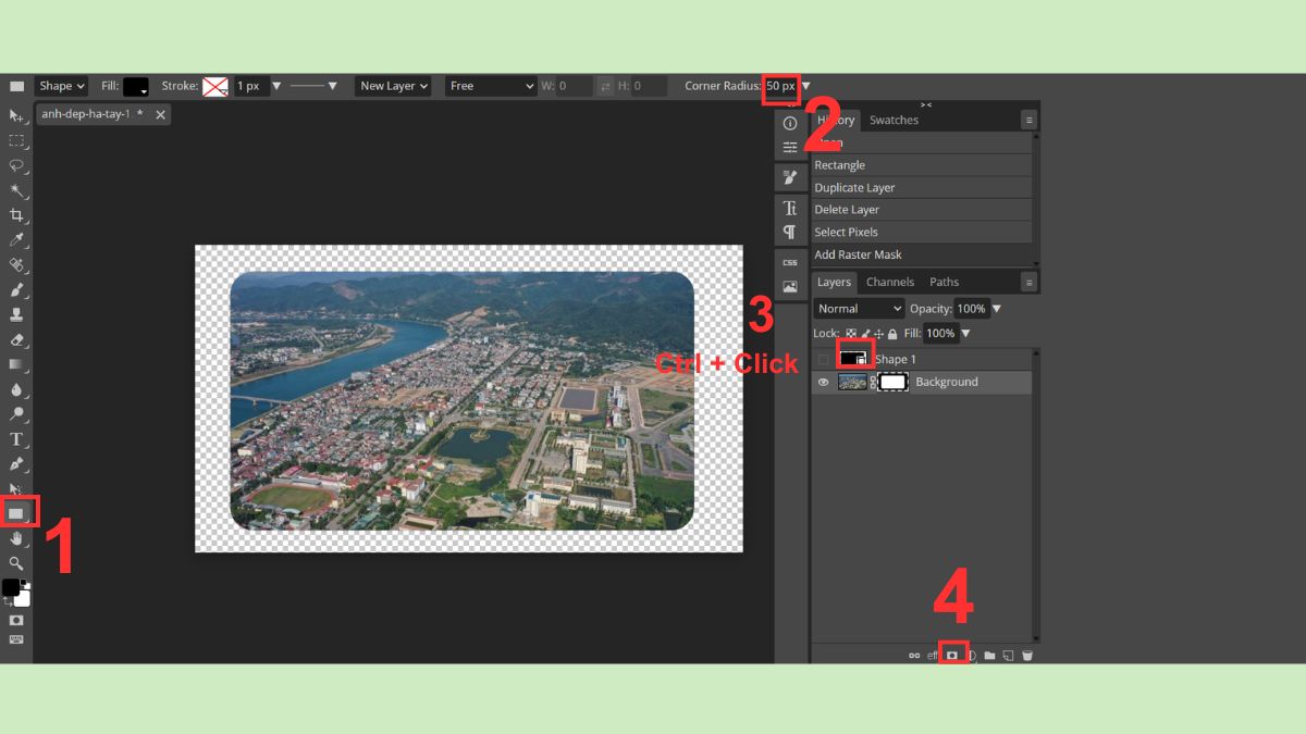 Sử dụng lệnh Layer Mask với Shape bo góc