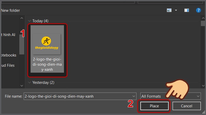 Chọn ảnh của bạn và chọn Place