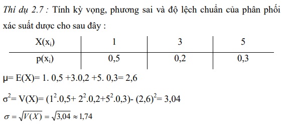 Ví dụ tính kỳ vọng phương sai độ lệch chuẩn xác suất