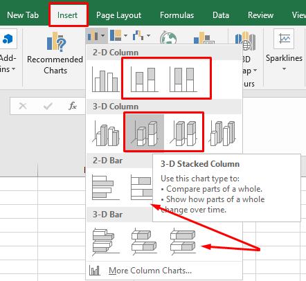 Chèn biểu đồ cột chồng vào Excel