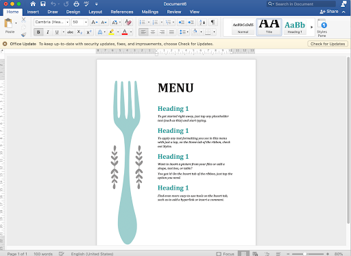 cách làm menu trong word