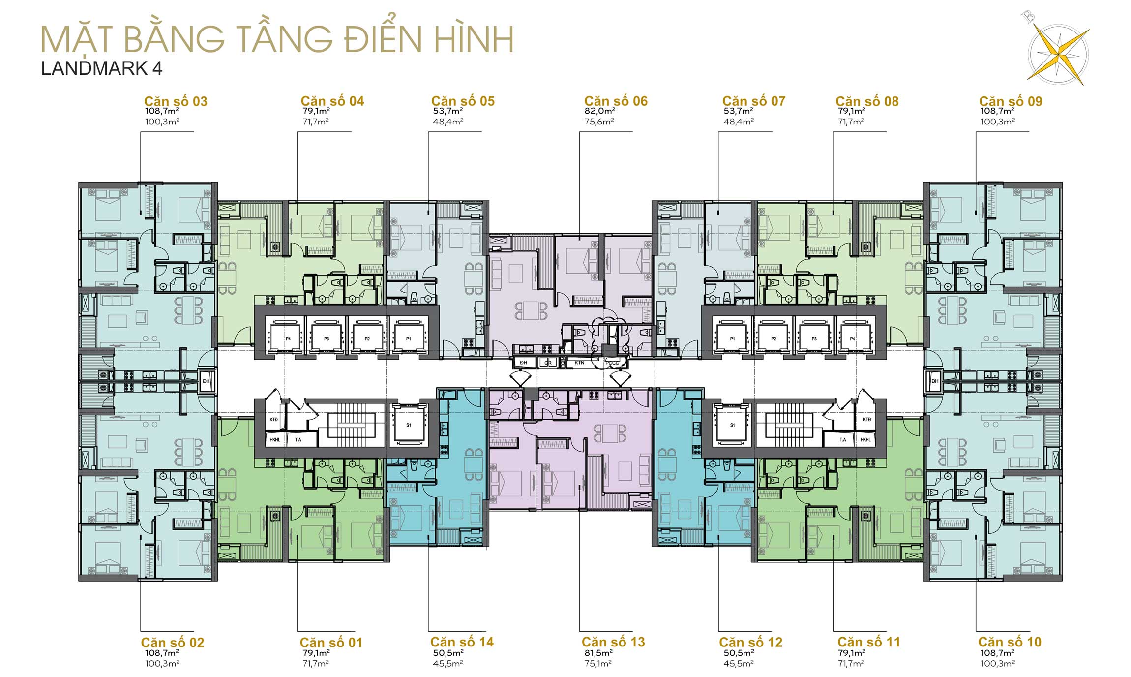 Mặt bằng Landmark 4 Vinhomes Central Park Tân Cảng tầng điển hình