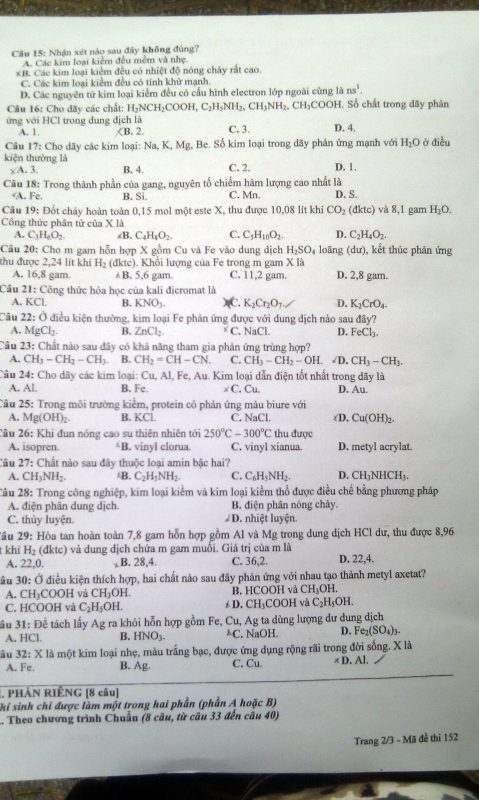 Gợi ý giải đề thi môn hóa