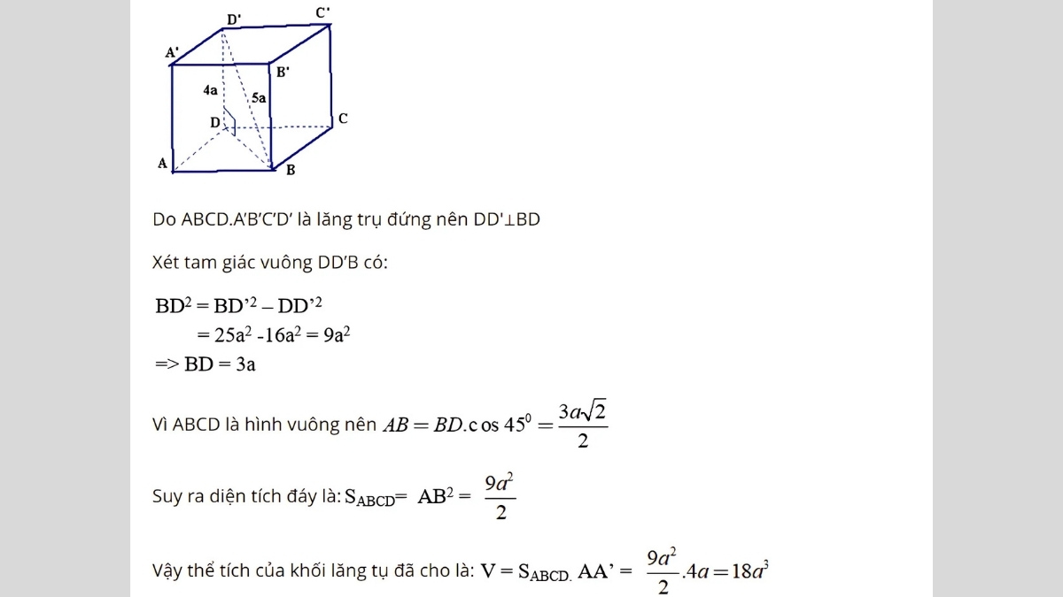Các dạng bài tập cơ bản về hình lăng trụ đều