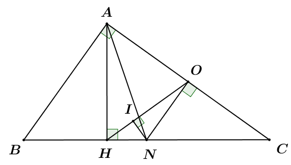 Cho tam giác ABC vuông tại A, có đường cao AH và AB = 6cm, AC = 8cm. Gọi N là trung điểm của BC, kẻ