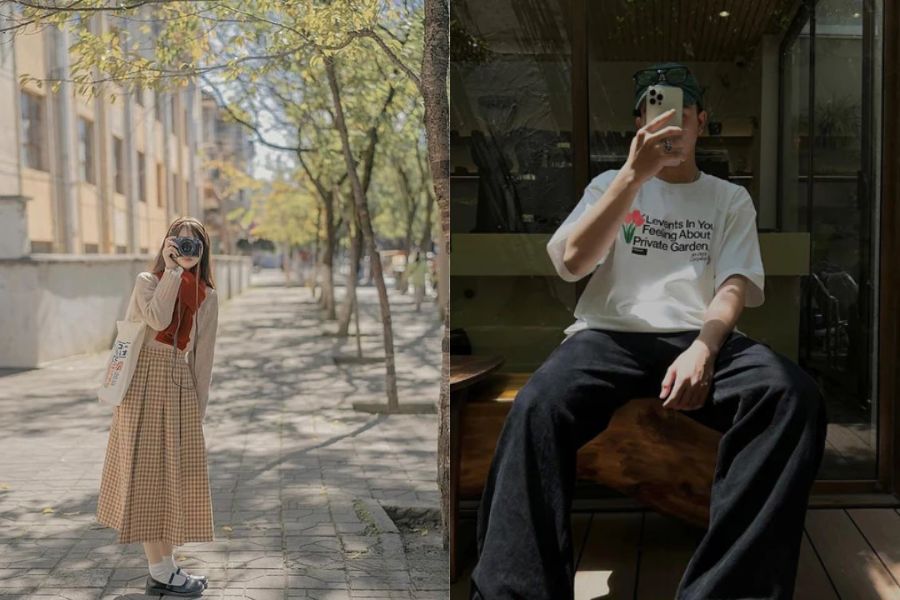 tạo dáng che mặt cùng đạo cụ