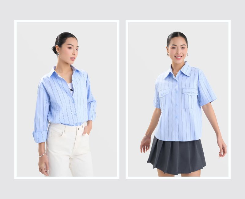 áo sơ mi nữ màu xanh dương của canifa